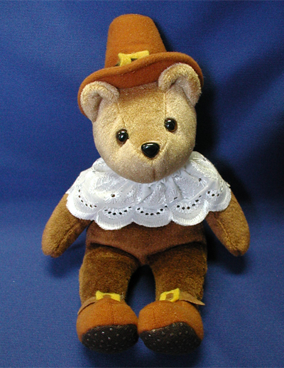 Male Pilgrim Bear. Order custom beanie bears with a Pilgrim Costume. Custom Pilgrim Bears for sale.