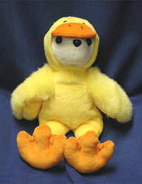 Yellow Duck Bear. Custom white colored logo bear with a duck costume.