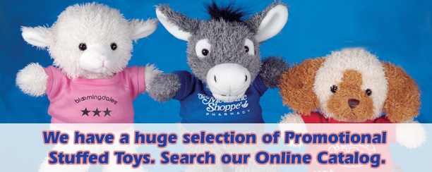 Promotional stuffed animals with printed T-Shirts. Buy dogs, cats, wolves, bears and tigers.